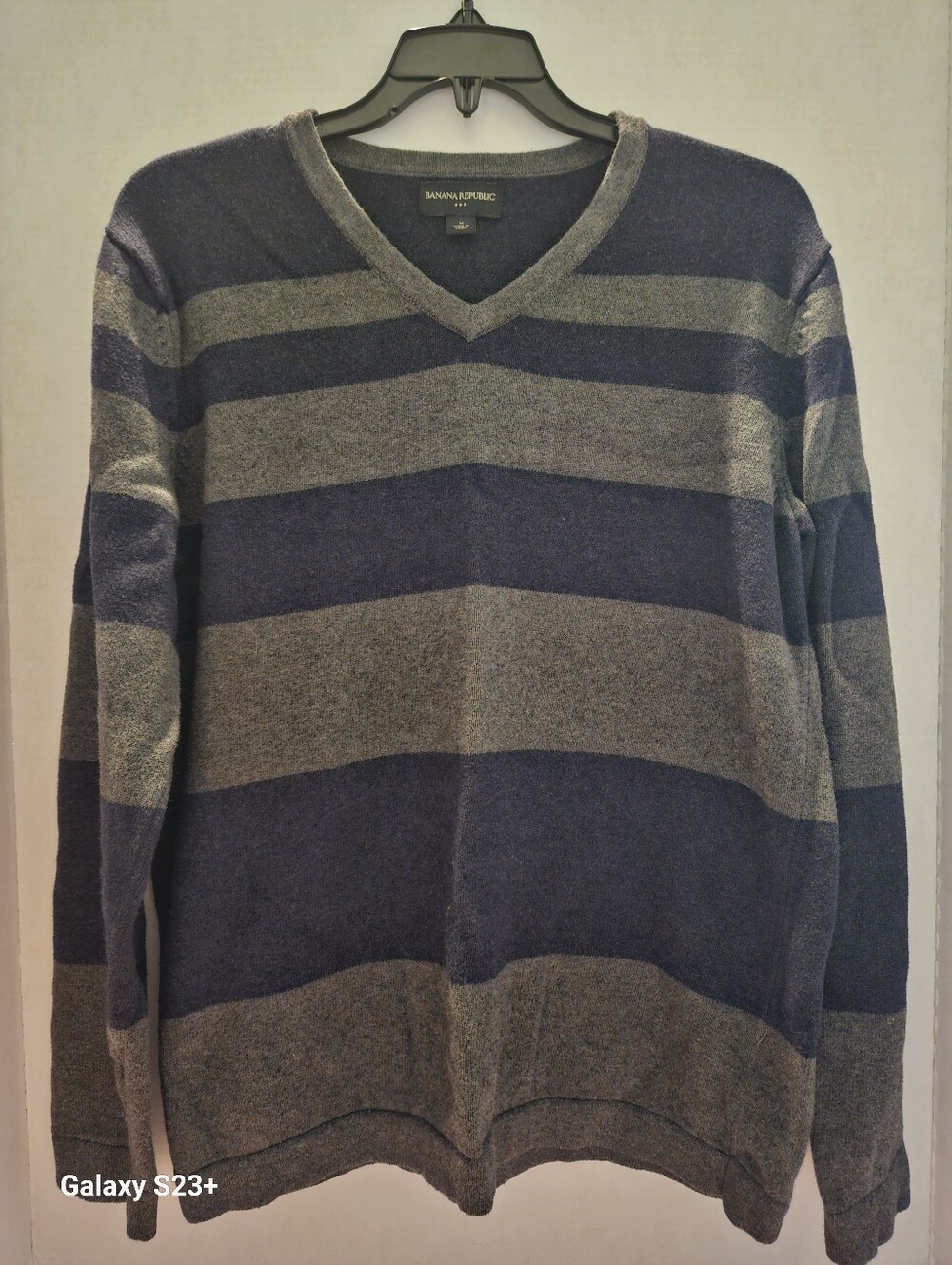 Banana Republic Men's V-Neck Striped Sweater in Navy and Gray